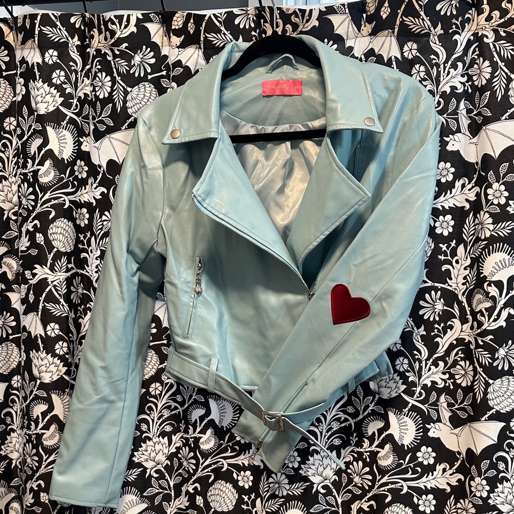 DAMAGED Sarsparilly Veronica Biker Light Blue Leather Jacket Valentines